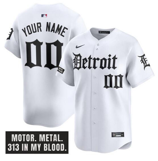 Men's Detroit Tigers ACTIVE PLAYER Custom White 'Motor Gothic Edition' Vapor Premier Limited Stitched Baseball Jersey Men's Detroit Tigers ACTIVE PLAYER Custom White 'Motor Gothic Edition' Vapor Premier Limited Stitched Baseball Jersey